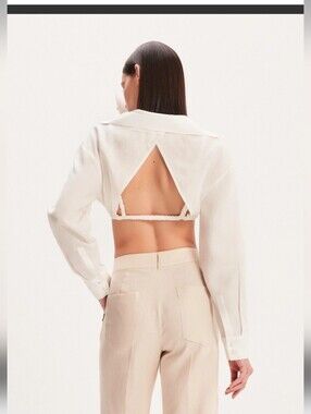 Zara Cropped Beige Backless Collared Shirt